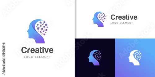 Human technology or human digital, pixel head tech icon symbol, robot tech science logo design