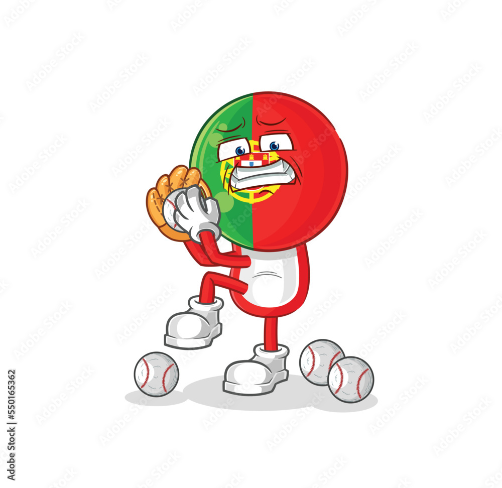 portugal baseball pitcher cartoon. cartoon mascot vector portugal baseball pitcher cartoon. cartoon mascot vector