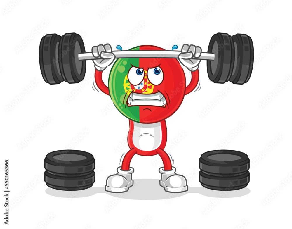 portugal lifting the barbell character. cartoon mascot vector portugal lifting the barbell character. cartoon mascot vector