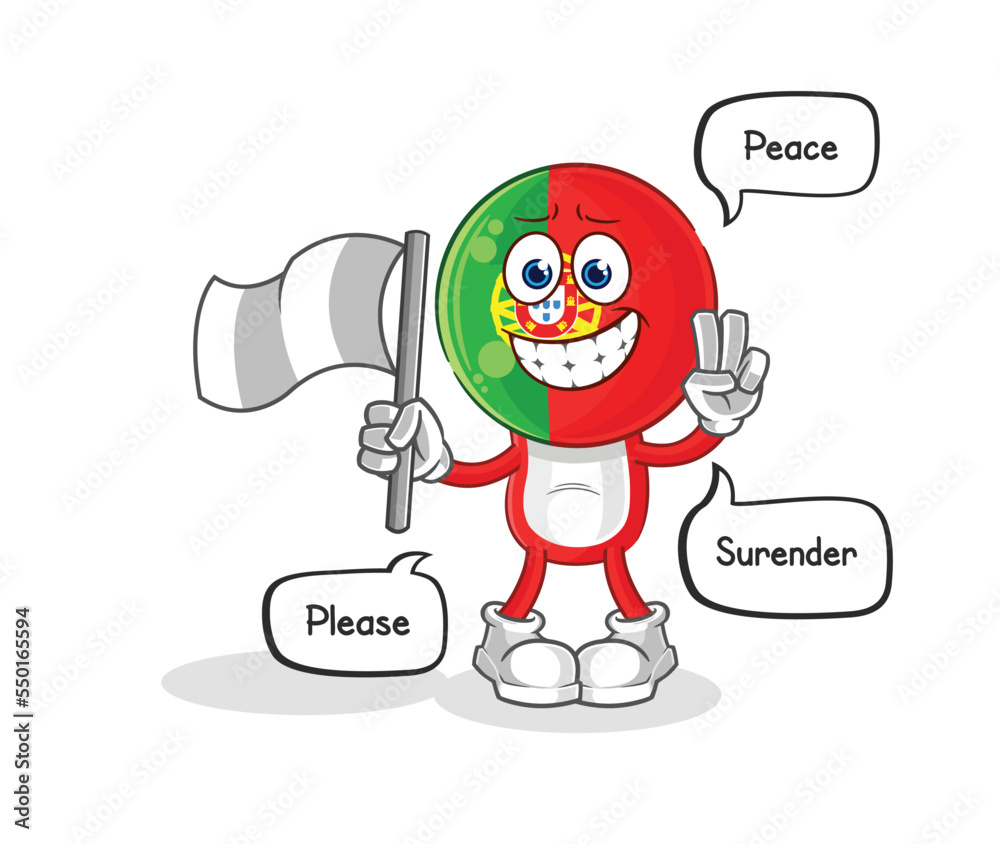 portugal hold surrender flag mascot. cartoon vector portugal hold surrender flag mascot. cartoon vector