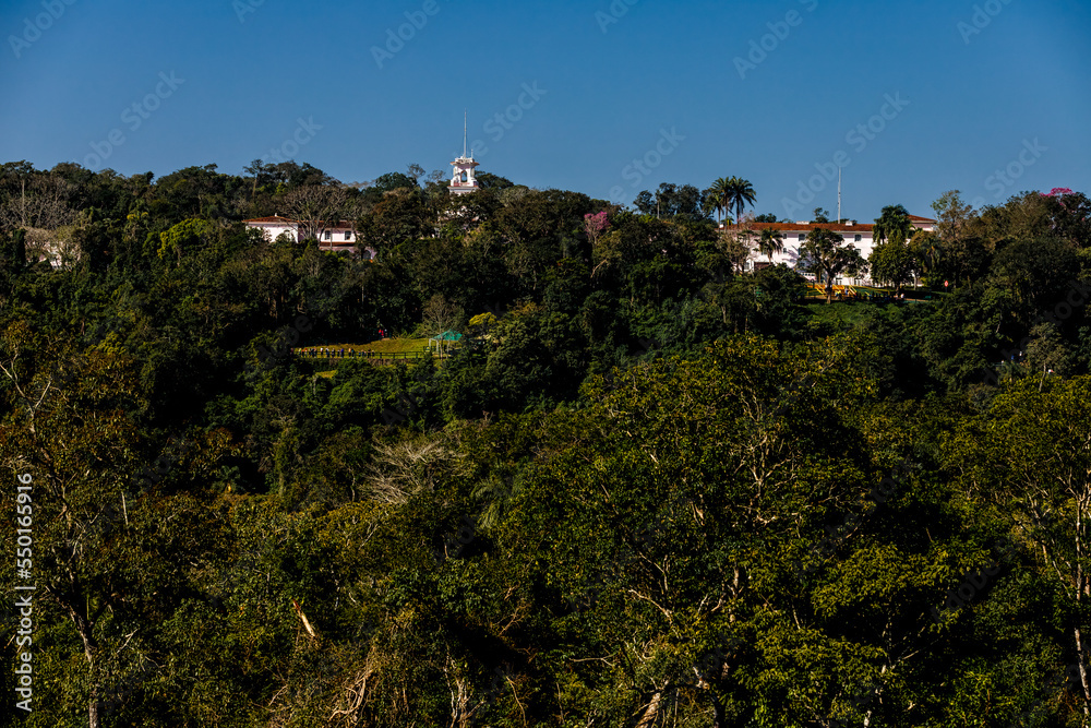 Colonial hotel looms in the jungle of Iguaçu National Park, Brazil
