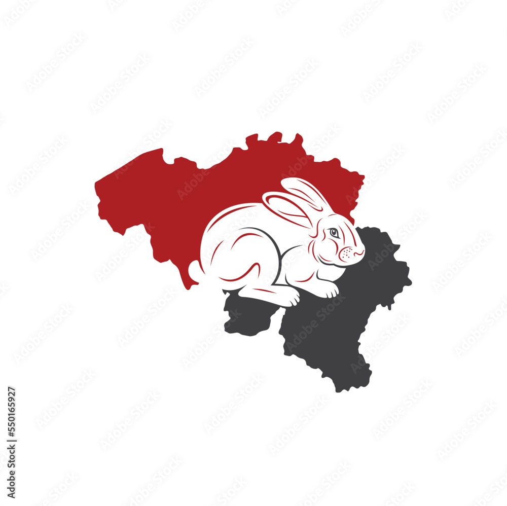 illustration of flemish giant rabbit, and belgium map, vector art ...