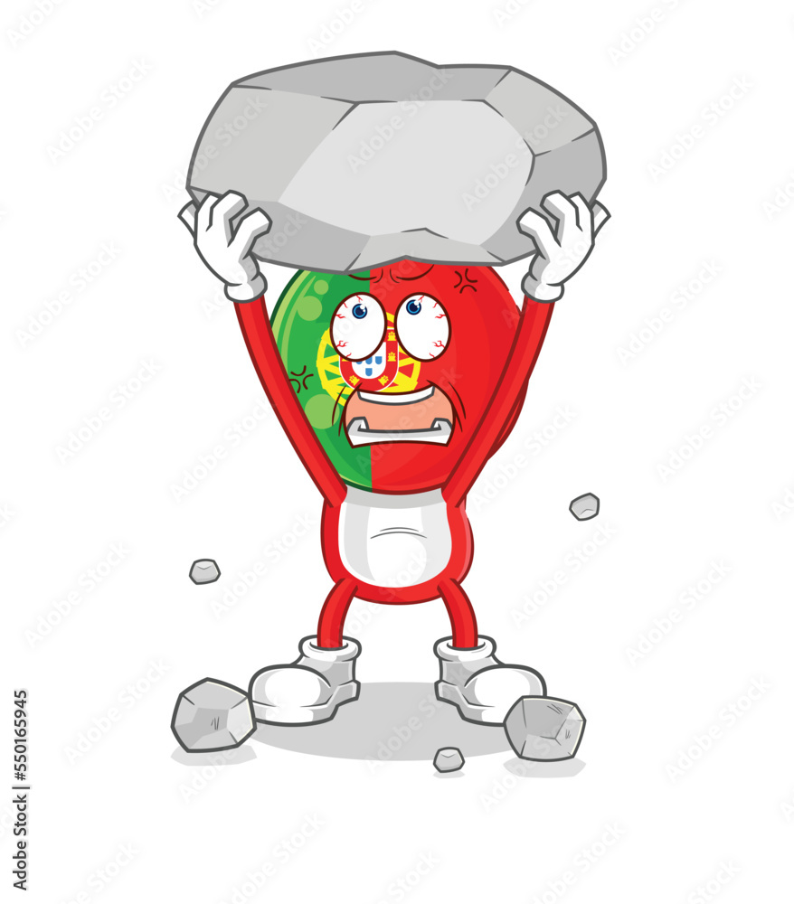 Obraz premium portugal lifting rock cartoon character vector