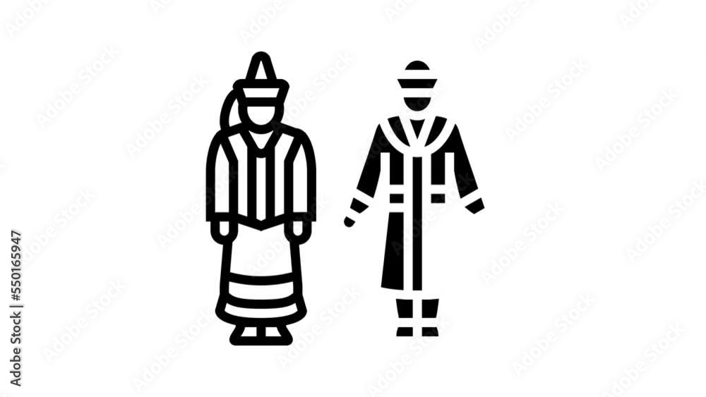 kazakhstan national clothes line icon animation kazakhstan national clothes line icon animation