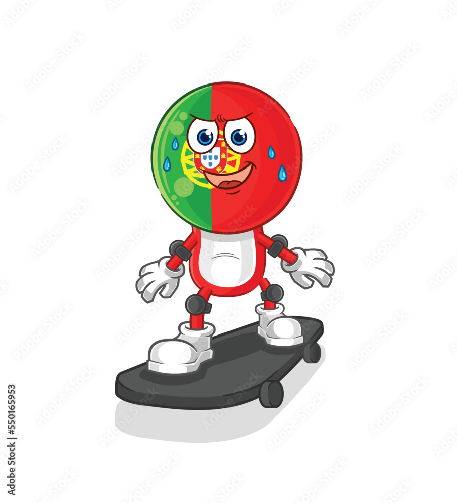 portugal riding skateboard cartoon character vector