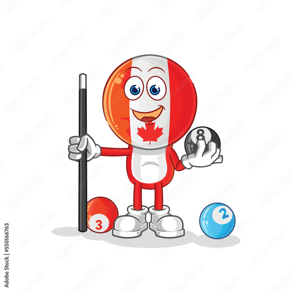 canada plays billiard character. cartoon mascot vector