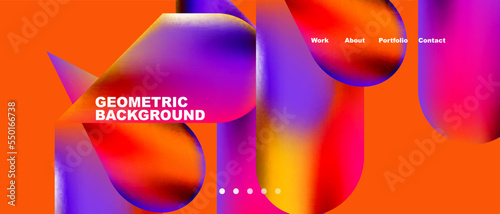 Glassmorphism landing page background template. Colorful glass shapes with metallic effect abstract composition for wallpaper, banner, background