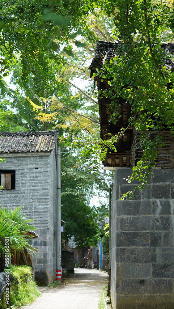The old Chinese village view with the old built architectures in it 
