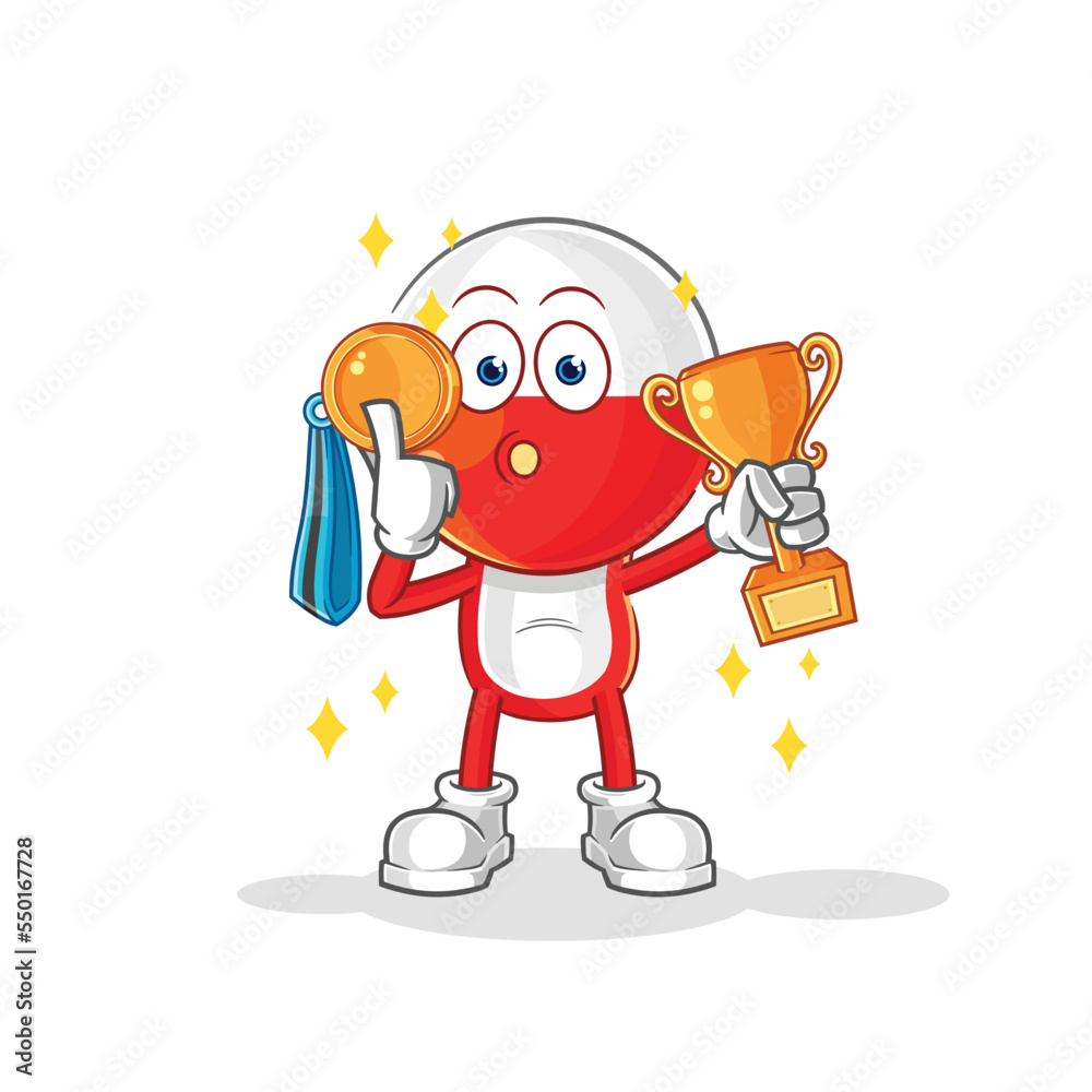 poland winner with trophie. cartoon character