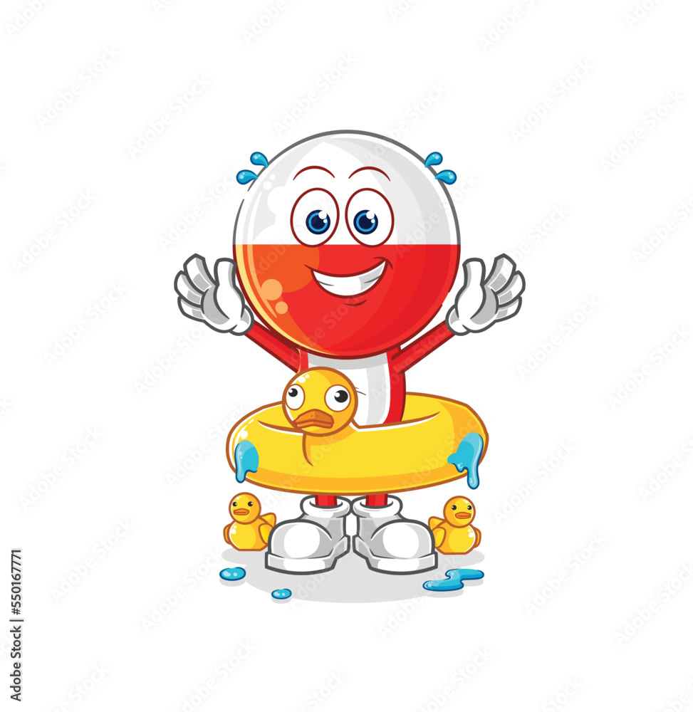 poland with duck buoy cartoon. cartoon mascot vector poland with duck buoy cartoon. cartoon mascot vector