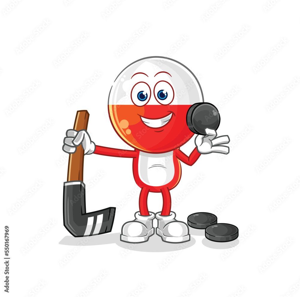 poland playing hockey vector. cartoon character