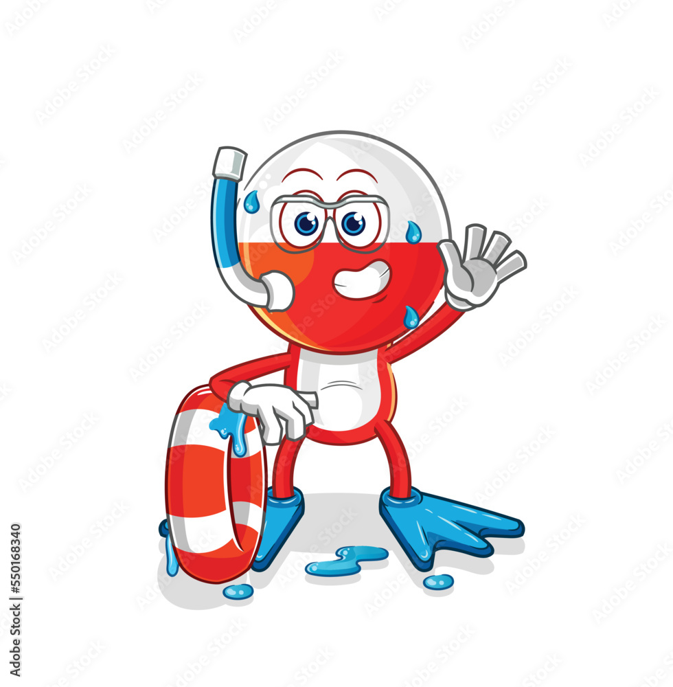 poland swimmer with buoy mascot. cartoon vector
