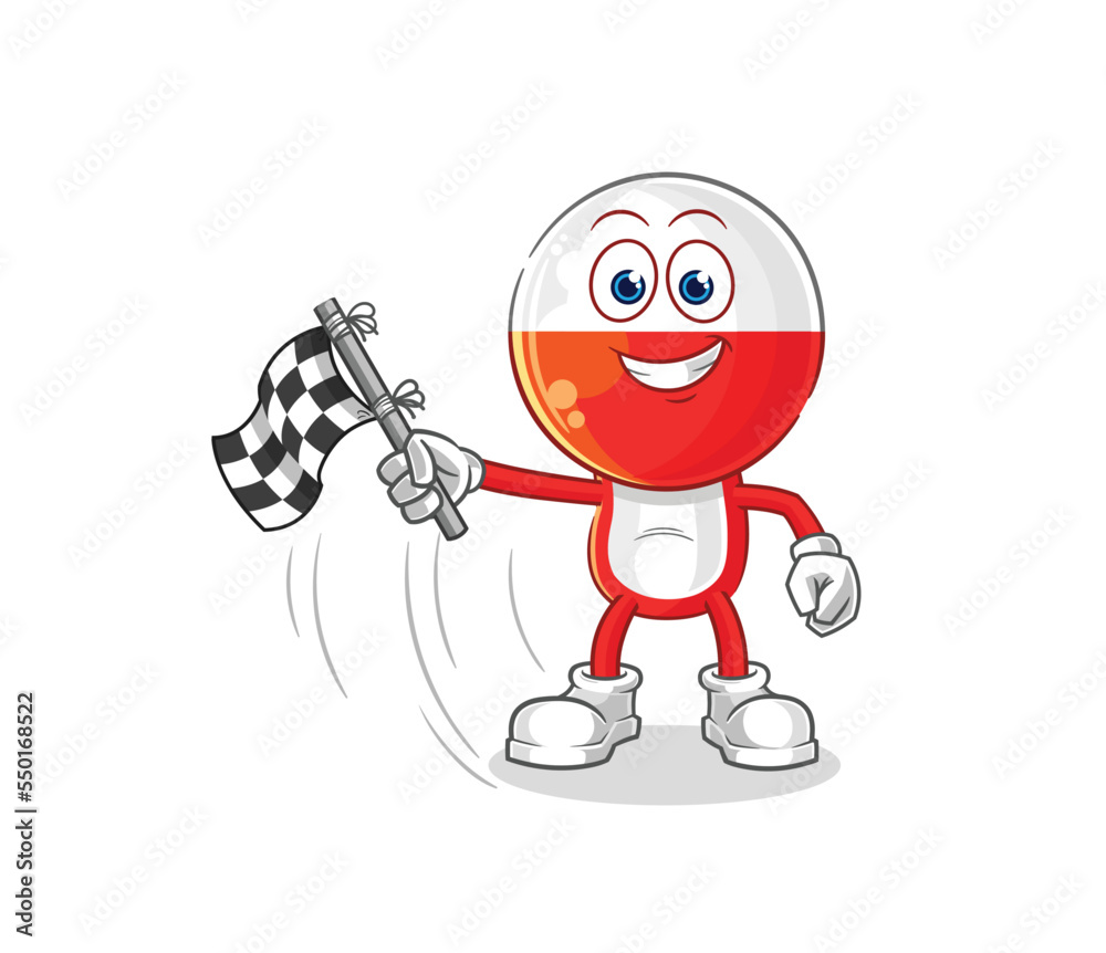 poland hold finish flag. cartoon mascot vector
