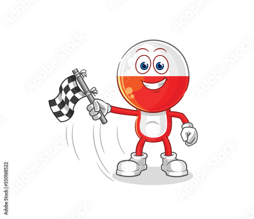 poland hold finish flag. cartoon mascot vector