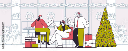 colleagues drinking champagne businesspeople celebrating new year christmas holidays in office horizontal