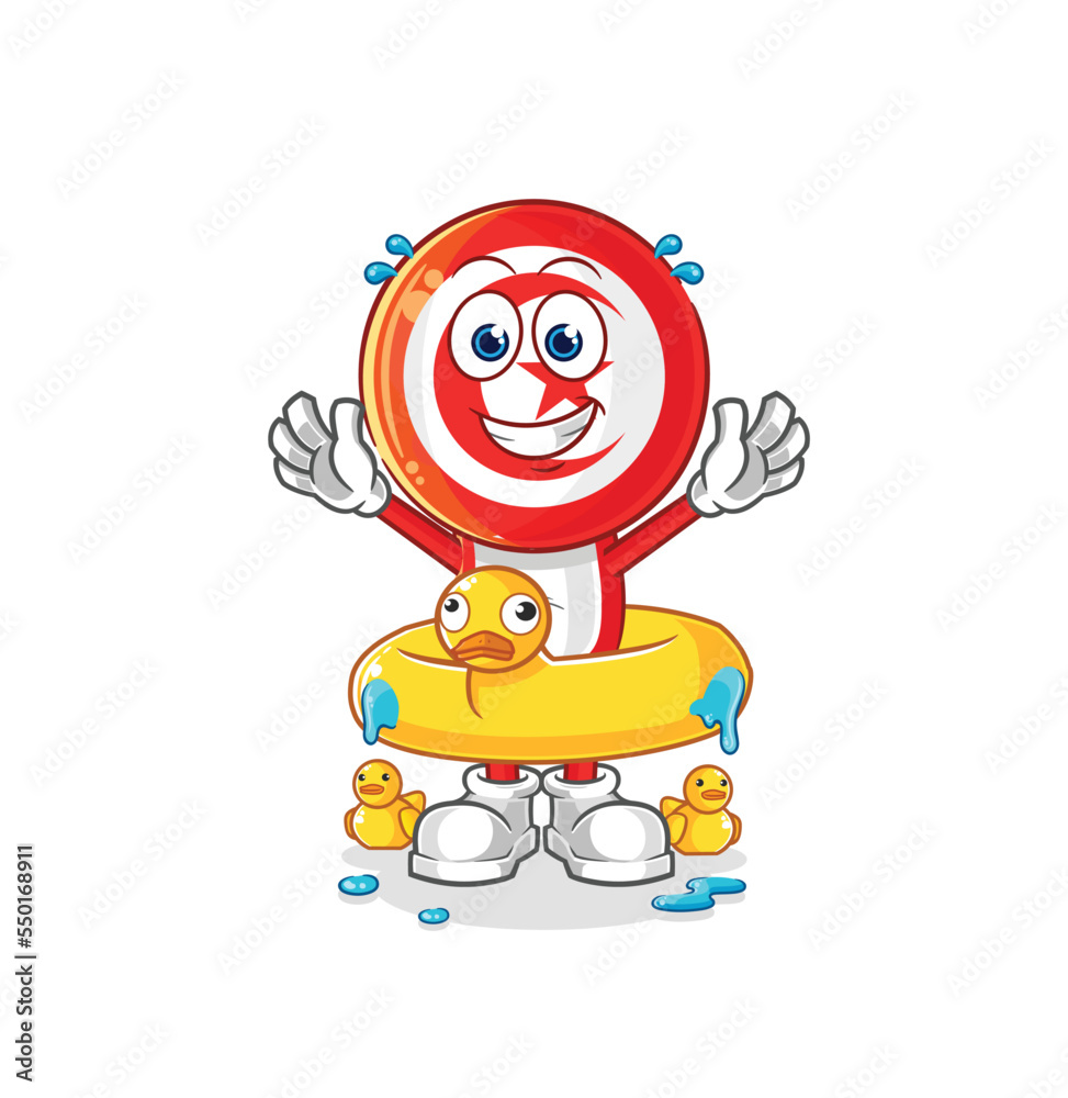 tunisia with duck buoy cartoon. cartoon mascot vector tunisia with duck buoy cartoon. cartoon mascot vector