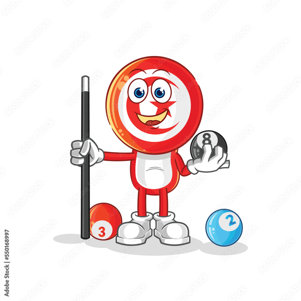 tunisia plays billiard character. cartoon mascot vector tunisia plays billiard character. cartoon mascot vector