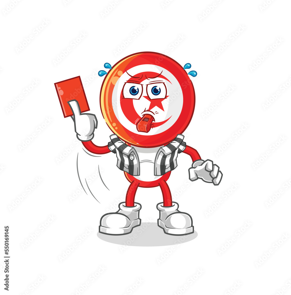tunisia referee with red card illustration. character vector tunisia referee with red card illustration. character vector