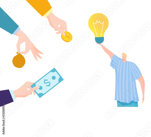 Business angels investors take money for investment startup, finance idea concept, success growth vector