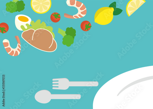 食品とお皿フォーク・スプーンのイラスト