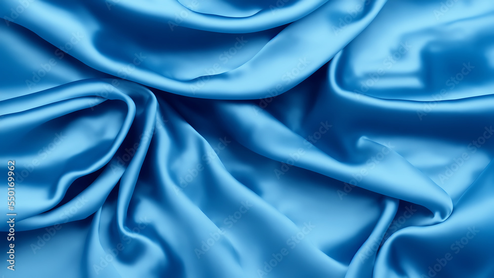 Fototapeta premium Blue silk fabric background. Backdrop with copy space, graphic elements for design layout. perfect for presentation, compositions, video and print.