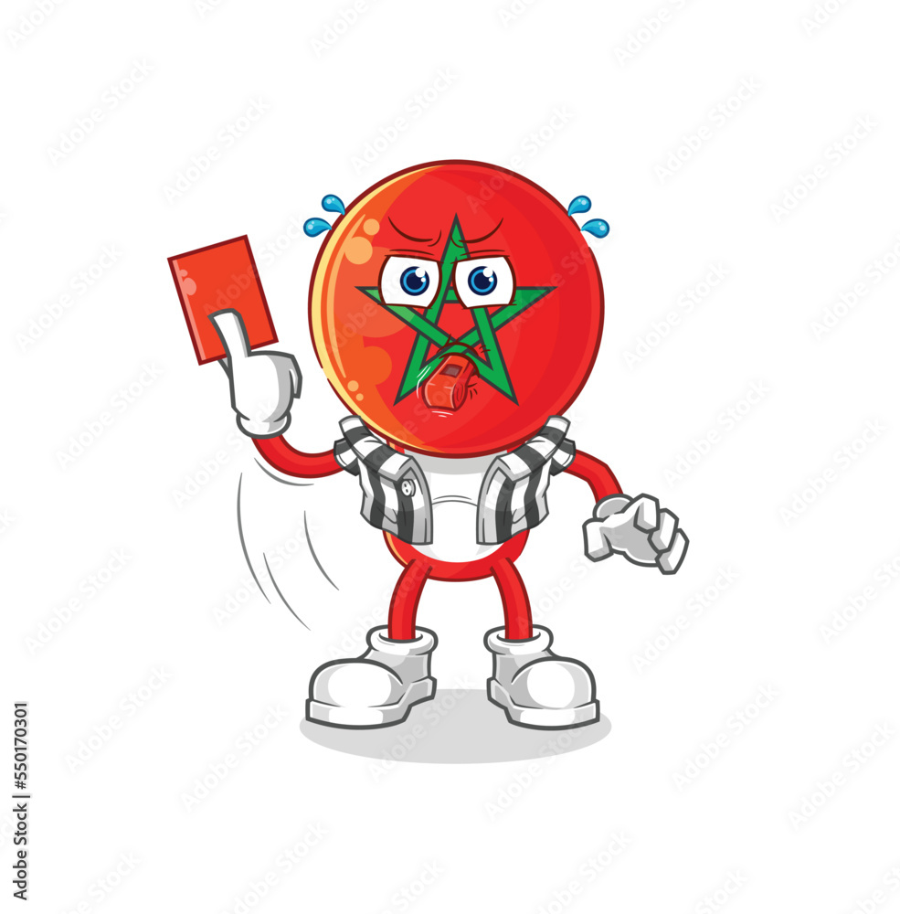 morocco referee with red card illustration. character vector