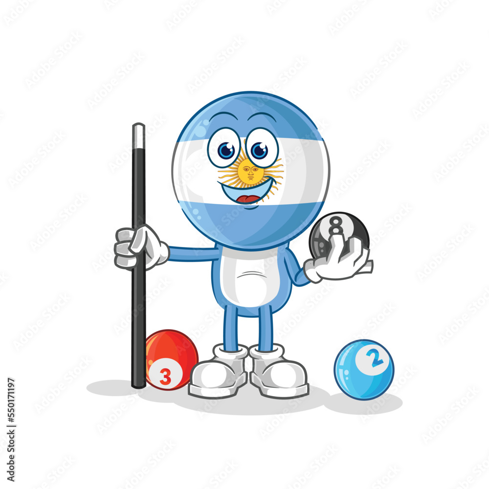 argentina plays billiard character. cartoon mascot vector