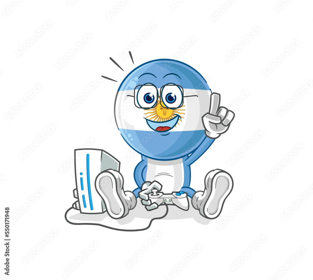 Fototapeta premium argentina playing video games. cartoon character