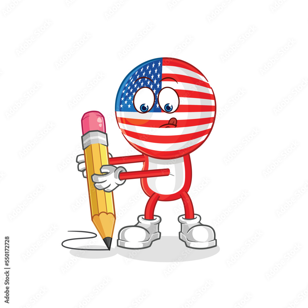 america write with pencil. cartoon mascot vector