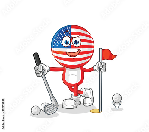 america playing golf vector. cartoon character