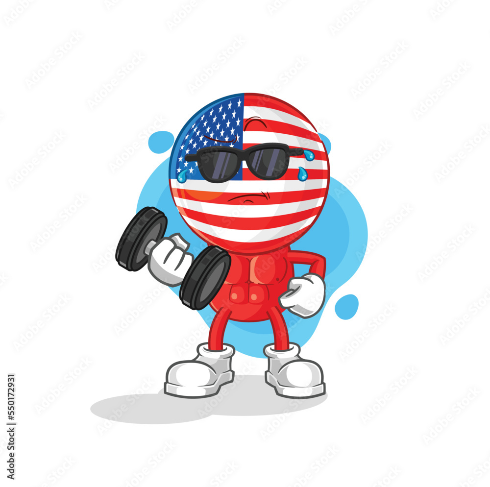 america lifting dumbbell vector. cartoon character america lifting dumbbell vector. cartoon character