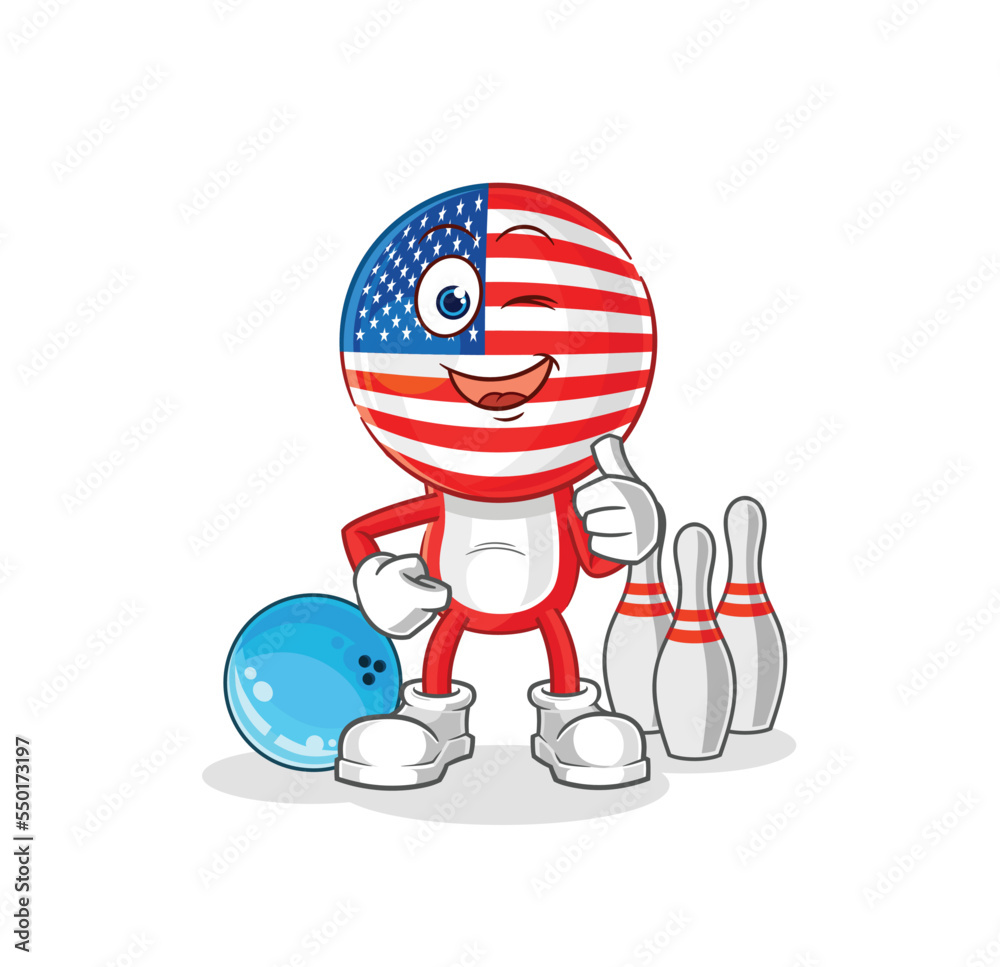america play bowling illustration. character vector