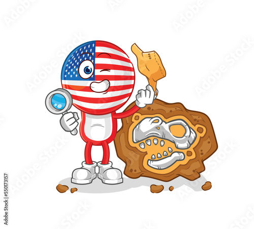 america archaeologists with fossils mascot. cartoon vector