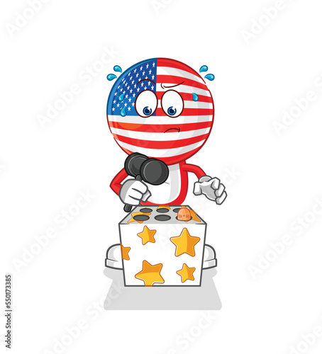america play whack a mole mascot. cartoon vector