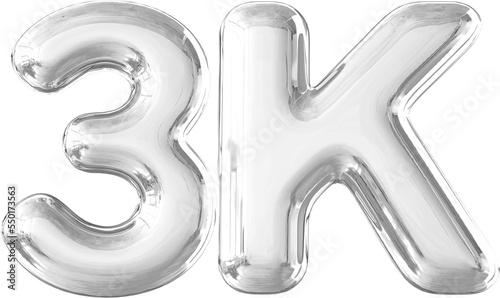 3k Follower Silver Balloon Number 3D