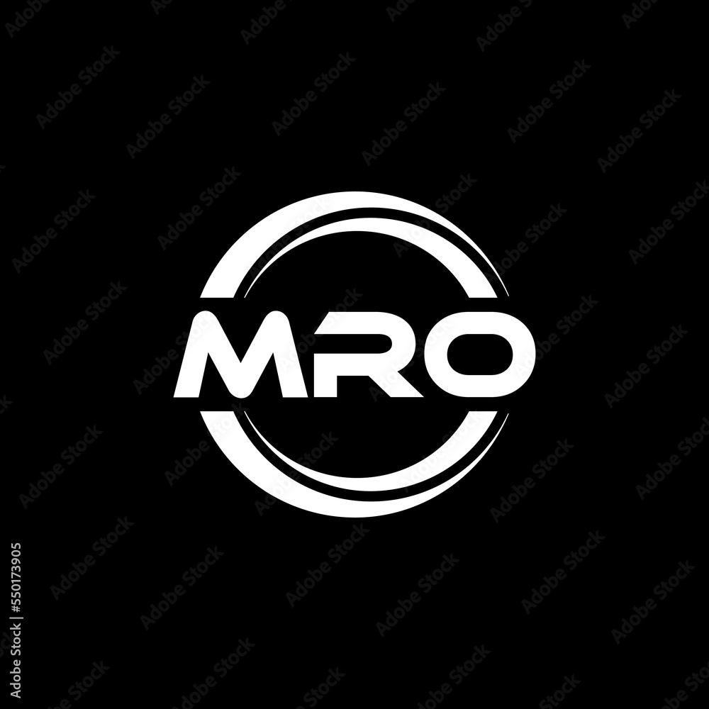 MRO letter logo design with black background in illustrator, vector logo modern alphabet font overlap style. calligraphy designs for logo, Poster, Invitation, etc. - obrazy, fototapety, plakaty 