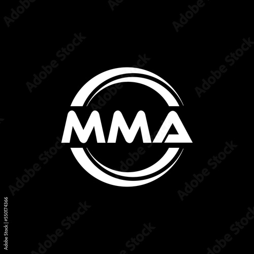 MMA letter logo design with black background in illustrator, vector logo modern alphabet font overlap style. calligraphy designs for logo, Poster, Invitation, etc.