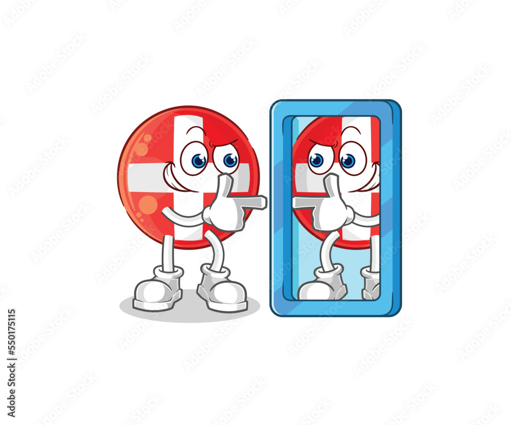 swiss looking into mirror cartoon. cartoon mascot vector swiss looking into mirror cartoon. cartoon mascot vector