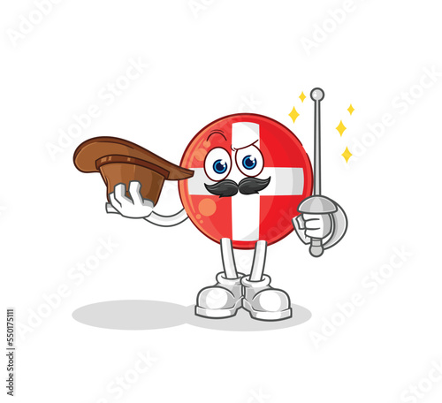 swiss fencer character. cartoon mascot vector