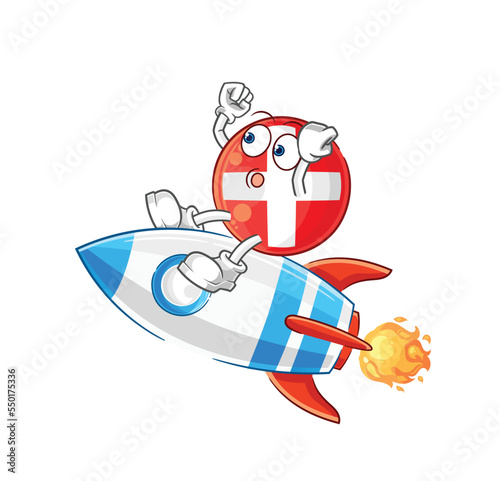 swiss ride a rocket cartoon mascot vector