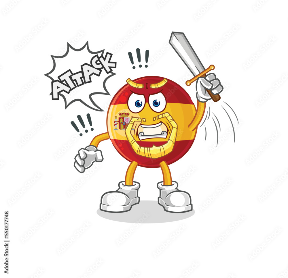 spain knights attack with sword. cartoon mascot vector spain knights attack with sword. cartoon mascot vector