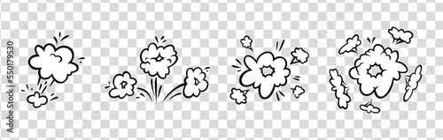 Comic boom effect clouds. Set of explosion bubbles and smoke. Vector illustration isolated