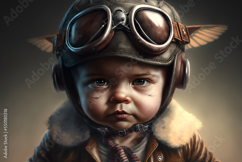 cute baby pilot,  aviator, baby in plane, baby flying jet, baby fighter pilot,infant pilot, kids in plane, generative ai