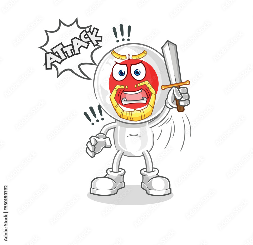 Obraz premium japan knights attack with sword. cartoon mascot vector