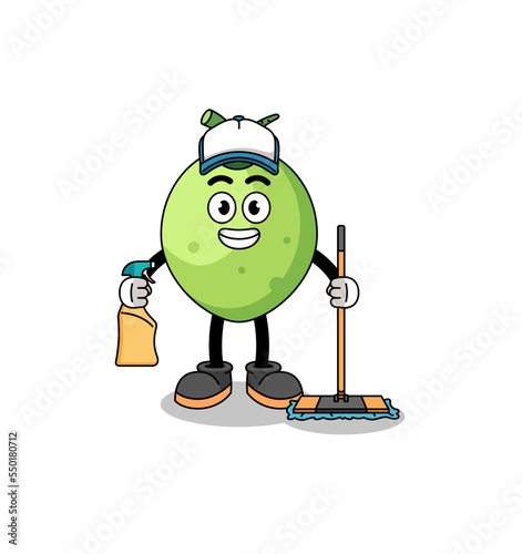 Character mascot of coconut as a cleaning services