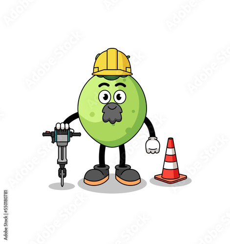Character cartoon of coconut working on road construction