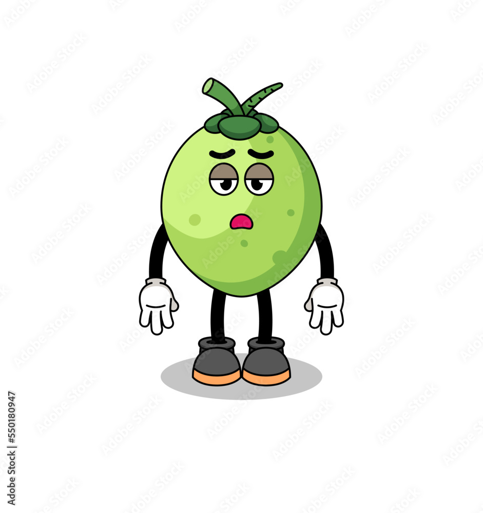 coconut cartoon with fatigue gesture coconut cartoon with fatigue gesture