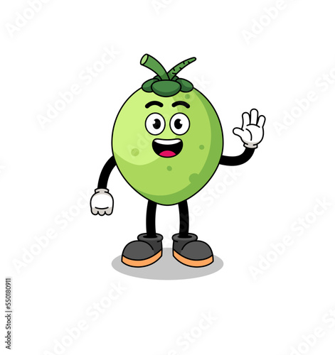 coconut cartoon doing wave hand gesture