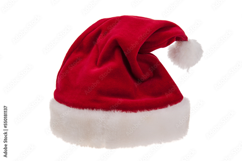 Red and white Christmas Santa hat isolated on a white background Red and white Christmas Santa hat isolated on a white background