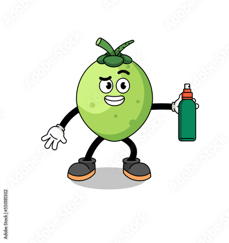 coconut illustration cartoon holding mosquito repellent